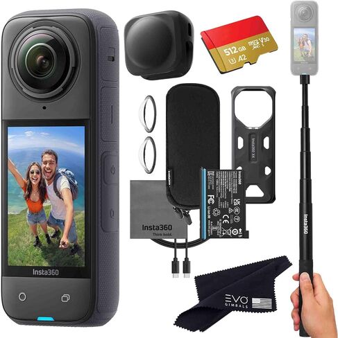 Insta360 X4 Basic Bundle-8K Waterproof 360 Action Camera with 1/2" 48MP Sensors, 8K 360 HDR Video, 72MP 360 Photo, 4K Single-Lens |Bundle Includes Selfie Stick, Lens Cap (512GB) in Kuwait