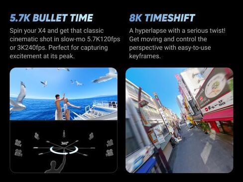 Insta360 X4 Basic Bundle-8K Waterproof 360 Action Camera with 1/2" 48MP Sensors, 8K 360 HDR Video, 72MP 360 Photo, 4K Single-Lens |Bundle Includes Selfie Stick, Lens Cap (512GB) in Kuwait