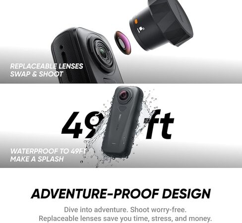 Insta360 X4 Air Essentials Bundle | Lightest 8K 360 Waterproof Action Camera for Epic Adventures, Replaceable Lenses| Bundle Includes Extra Battery, Invisible Selfie Stick, Lens Cap(256GB) in Kuwait