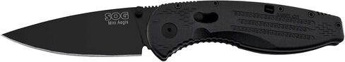 SOG Specialty Knives & Tools AE22-CP Aegis Mini Knife with Straight Edge Assisted Folding 3-Inch AUS-8 Steel Blade and GRN Handle, Black TiNi Finish in Kuwait