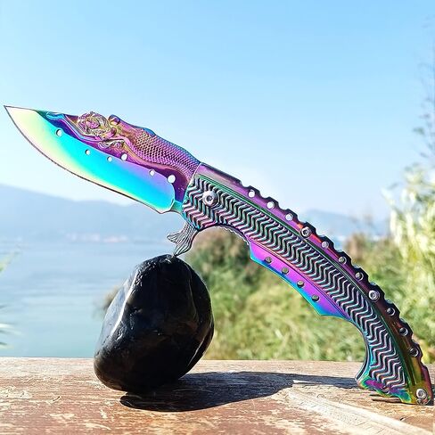Vividstill Pocket Knife for Men, Cool Rainbow Folding Knife With 3D Mermaid, Great Gift Edc Knife For Men Outdoor Survival Camping Hiking（rainbow） in Kuwait