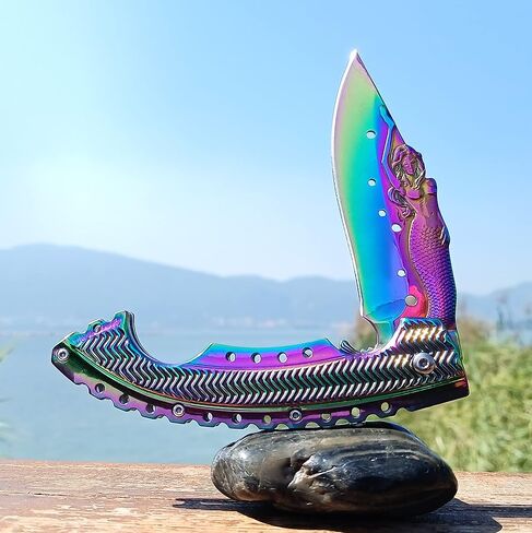 Vividstill Pocket Knife for Men, Cool Rainbow Folding Knife With 3D Mermaid, Great Gift Edc Knife For Men Outdoor Survival Camping Hiking（rainbow） in Kuwait