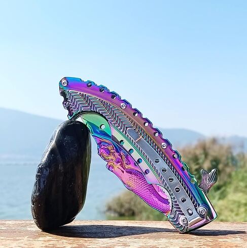 Vividstill Pocket Knife for Men, Cool Rainbow Folding Knife With 3D Mermaid, Great Gift Edc Knife For Men Outdoor Survival Camping Hiking（rainbow） in Kuwait