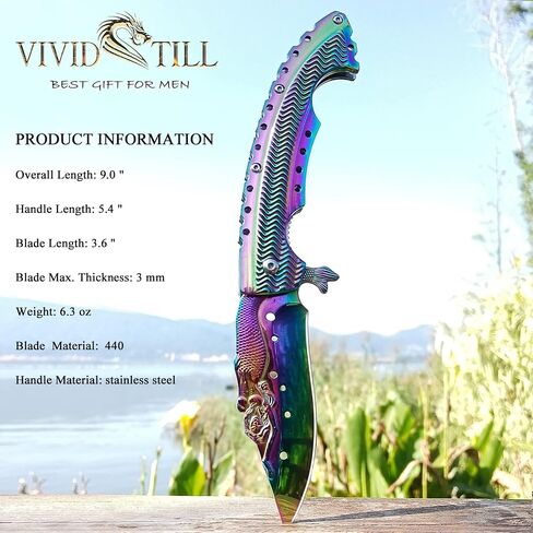 Vividstill Pocket Knife for Men, Cool Rainbow Folding Knife With 3D Mermaid, Great Gift Edc Knife For Men Outdoor Survival Camping Hiking（rainbow） in Kuwait