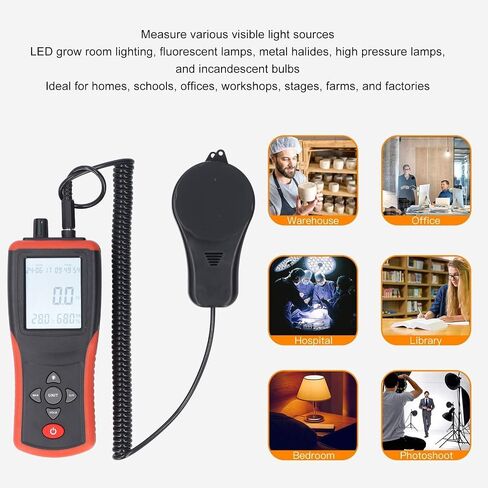 Digital Light Meter, Accurate Handheld Meter with Removable Sensor LCD Backlight 0.1 to Fc Temperature Humidity Reading for Plants Photography PC 1 Pack in Kuwait