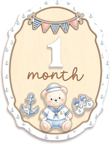 Wooden Baby Monthly Milestone Signs Blue Undersea 1-24 Months in Kuwait