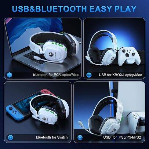 2.4GHz Wireless Gaming Headset for Xbox Series X/S, Xbox One, PS4, PS5, Switch, PC, Low Latency, 3D Surround Sound, Noise-Canceling Mic, 50+ Hr Battery in Kuwait