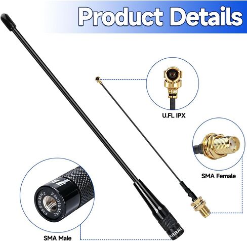 915Mhz Antenna 20cm SMA Male Long Range10dBi High Gain Flexible Meshtastic Soft Whip Omni Antenna with IPEX Extension Cable Adapter,2Pack in Kuwait