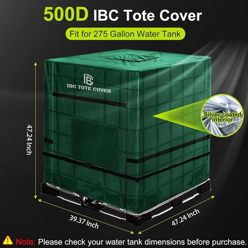 275 Gallon IBC Tote Cover, 500D Waterproof Thermal Cover, Zipper, Green in Kuwait