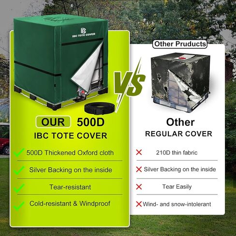 275 Gallon IBC Tote Cover, 500D Waterproof Thermal Cover, Zipper, Green in Kuwait