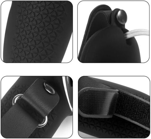 1 Pair Silicone Controller Grip Cover for Oculus Quest 2, Anti-Slip Protective Sleeve with Palm Straps + 2 Pcs Thumb Grip Caps, Black in Kuwait