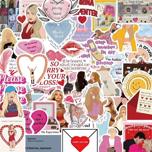 50pcs Music Singer Sabrina Carpenter Stickers Pack,Vinyl Waterproof Sticker Decals for Water Bottle, Laptop, Phone, Scrapbooking, Journaling Choice for Adults for Party Supply Decor in Kuwait