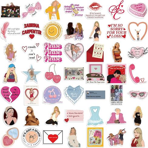 50pcs Music Singer Sabrina Carpenter Stickers Pack,Vinyl Waterproof Sticker Decals for Water Bottle, Laptop, Phone, Scrapbooking, Journaling Choice for Adults for Party Supply Decor in Kuwait