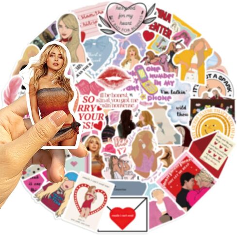 50pcs Music Singer Sabrina Carpenter Stickers Pack,Vinyl Waterproof Sticker Decals for Water Bottle, Laptop, Phone, Scrapbooking, Journaling Choice for Adults for Party Supply Decor in Kuwait