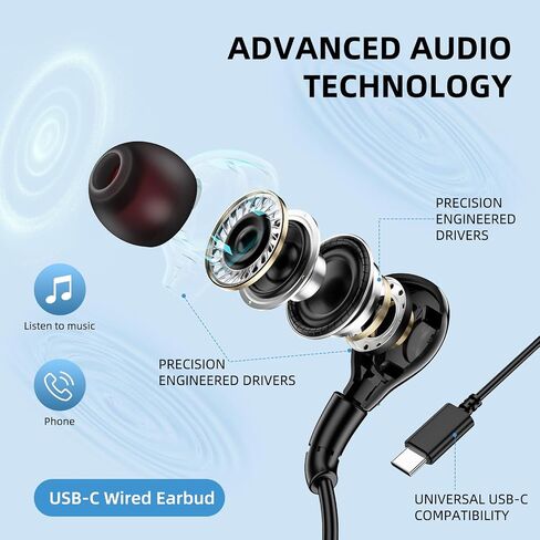 Jelanry USB-C Earbuds Wired in-Ear Type-C Headphones with Microphone, Black in Kuwait
