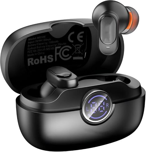 Wireless Earbuds Bluetooth 6.0, Bass Stereo Sound with ENC Noise Cancelling Mic, LED Power Display, IP7 Waterproof, 60H Playtime, Ergonomic in-Ear Earphones for Phone Sport Laptop – Black in Kuwait