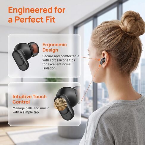 Wireless Earbuds Bluetooth 6.0, Bass Stereo Sound with ENC Noise Cancelling Mic, LED Power Display, IP7 Waterproof, 60H Playtime, Ergonomic in-Ear Earphones for Phone Sport Laptop – Black in Kuwait
