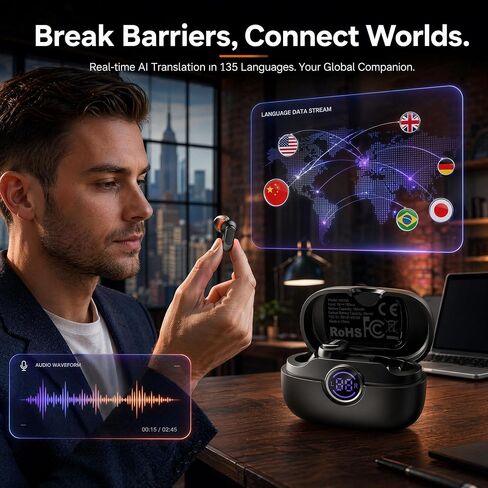 Wireless Earbuds Bluetooth 6.0, Bass Stereo Sound with ENC Noise Cancelling Mic, LED Power Display, IP7 Waterproof, 60H Playtime, Ergonomic in-Ear Earphones for Phone Sport Laptop – Black in Kuwait