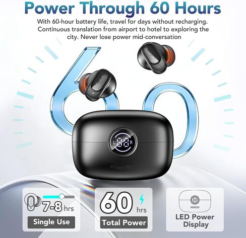 Wireless Earbuds Bluetooth 6.0, Bass Stereo Sound with ENC Noise Cancelling Mic, LED Power Display, IP7 Waterproof, 60H Playtime, Ergonomic in-Ear Earphones for Phone Sport Laptop – Black in Kuwait