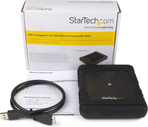 StarTech.com USB 3.0 to 2.5" SATA SSD/HDD Enclosure - UASP Enhanced External Hard Drive Enclosure - MIL-STD-810G Rated Case (S251BRU33),Black in Kuwait