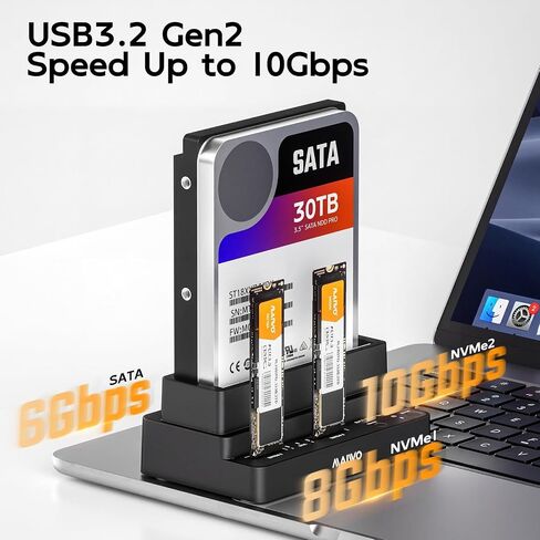 M.2 NVMe SSD to SATA HDD Bidirectional Cloner, 3-Bay NVMe Duplicator+2.5 3.5 Inch Hard Drive Docking Station, USB3.2 Gen2x1 10Gbps Simultaneously Read 3PCS of Drives, 12V/3A, 46TB Capacity in Kuwait