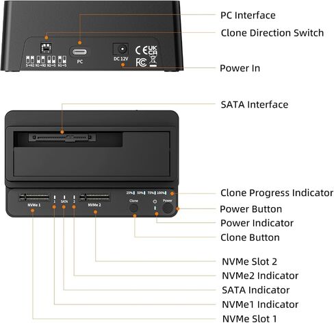 M.2 NVMe SSD to SATA HDD Bidirectional Cloner, 3-Bay NVMe Duplicator+2.5 3.5 Inch Hard Drive Docking Station, USB3.2 Gen2x1 10Gbps Simultaneously Read 3PCS of Drives, 12V/3A, 46TB Capacity in Kuwait