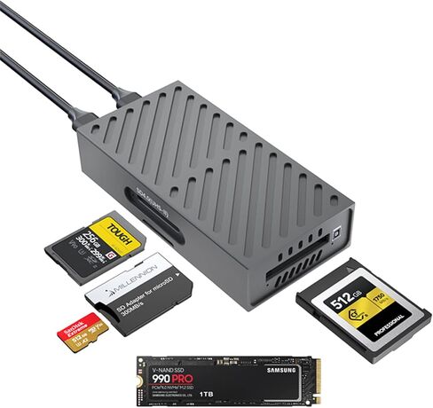 3-in-1 M.2 NVMe SSD & CFexpress B Type & SD Card-Reader and Enclosure,USB3.2 Type C 10Gbps,with Silent Fan Active Cooling,Compatible with M1/M2/M3/M4 Mac,Aluminum USB-C to PCIe NVMe Adapter (8130B) in Kuwait