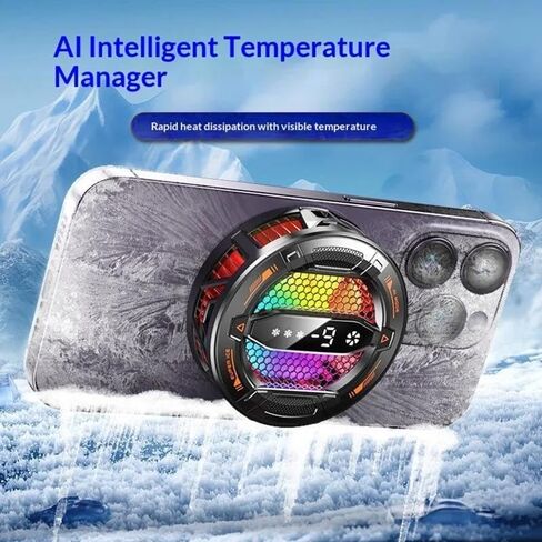 New Model Mobile Phone Heat Sink - Magnetic Suction, semiconductor Cooling, Freezing, Digital Display, AI Intelligent, Cool and Stylish Gaming and Esports Heat Sink (K31 Black) in Kuwait
