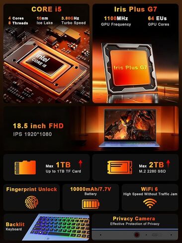 XNQ Laptop Computer, 18 Inch Gaming Laptop 2026, Window 11 Pro Lap Top PC, Core i5-1038NG7, 16GB RAM 1TB TF Expand, 512GB SSD, 1080p FHD IPS, Fingerprint, Wifi6 Business, School, Work, Student, Kids in Kuwait