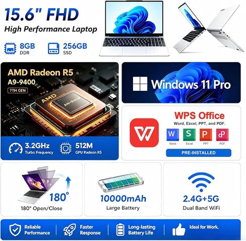 15.6-inch laptop,8GB DDR 256GB SSD expandable to 1TB,portable laptop computer, AMD CPU up to 3.2 GHz, Numeric Keypad,10000mAh battery,USB3.0 interface,WiFi5,BT4.2, webcam, Type-C,Numpad,slim laptops in Kuwait