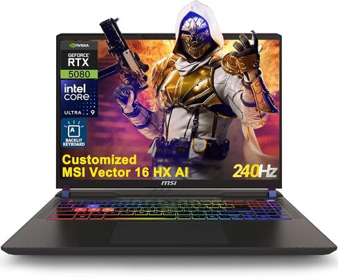 iCarp Customized Laptop Made with MSI Vector 16 HX AI Gaming Laptop 16" QHD+ 240Hz Intel 24-core Ultra 9 275HX (>i9-14900HX) 32GB/64GGB RAM 1TB/2TB/4TB SSD GeForce RTX 5080 1334 TOPS RGB Backlit Win11 in Kuwait