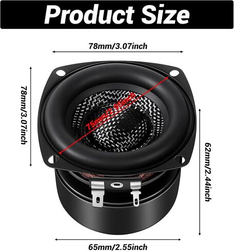 3 Inch Glass Fiber Cone Subwoofer Woofer Speaker 4 Ohm 25W HiFi Sound Powerful Low Frequency Bass for Home Audio in Kuwait