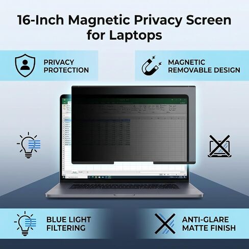 Diydeg Laptop Privacy Screen, 16 Inch, PET, Magnetic in Kuwait