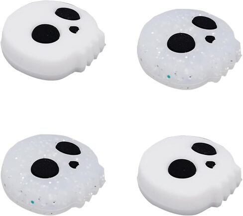 4pcs Thumb Grips Compatible with Switch 2, White & Glitter Skull Design Anti-Slip Silicone Joystick Caps Ergonomic Controller Stick Button Covers for Gamers Comfortable Grip in Kuwait