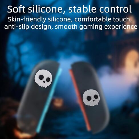4pcs Thumb Grips Compatible with Switch 2, White & Glitter Skull Design Anti-Slip Silicone Joystick Caps Ergonomic Controller Stick Button Covers for Gamers Comfortable Grip in Kuwait