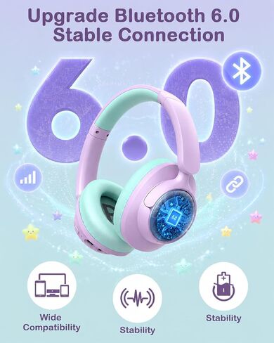 Qozybuds Active Noise Cancelling Wireless Kids Headphones, Kids Bluetooth 6.0 Headphones, Safe Volume 94dBA Headphones for Kids, 100H Playtime, Type C Fast Charging, LED for iPad, School, Travel in Kuwait