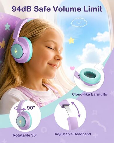 Qozybuds Active Noise Cancelling Wireless Kids Headphones, Kids Bluetooth 6.0 Headphones, Safe Volume 94dBA Headphones for Kids, 100H Playtime, Type C Fast Charging, LED for iPad, School, Travel in Kuwait