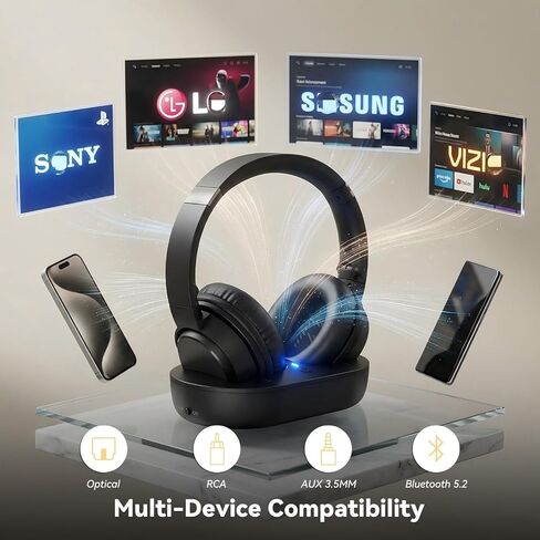 Wireless Headphones for TV, TV Headphones Wireless for Seniors, Bluetooth 5.2 Headphones fot TV with Transmitter Charging Dock, 65H Playtime, Low Latency, Easy Plug & Play for Elderly & Parents in Saudi Arabia