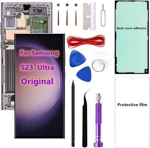 OEM Screen Replacement kit for Samsung Galaxy S23 Ultra 6.8" Original AMOLED S23Ultra 5G SM-S918U SM-S918U1 Display Touch Screen Digitizer Assembly (with Purple Frame) in Kuwait