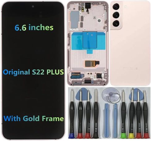 6.6" AMOLED Original for Samsung Galaxy S22 Plus Display Touch Screen Digitizer Assembly S22Plus 5G S906U S906B/DS S906U1 S906W S906E LCD Screen Replacement (with Black Frame+Back Cover+Tools) in Kuwait