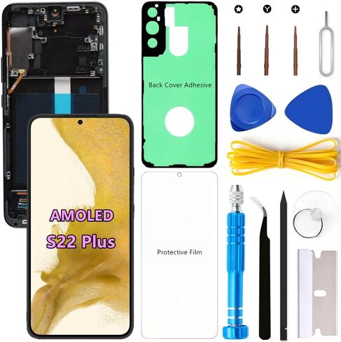 AMOLED Screen Replacement for Samsung Galaxy S22 Plus 5G for Samsung S22Plus SM-S906U SM-S906U1 LCD Display Digitizer Touch Assembly Support Fingerprint (Black Frame+Protector+Adhesive+Tools) in Kuwait