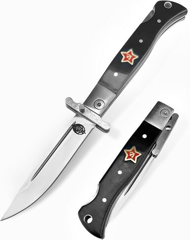 Finka-NKVD KGB Folding Pocket Knife, 3.66" 440C Stainless Steel Mirror-polished Blade, ABS With Back-lock Handle, EDC Outdoor Camping Hiking Knife (With Nylon Sheath) in Kuwait