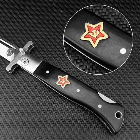 Finka-NKVD KGB Folding Pocket Knife, 3.66" 440C Stainless Steel Mirror-polished Blade, ABS With Back-lock Handle, EDC Outdoor Camping Hiking Knife (With Nylon Sheath) in Kuwait