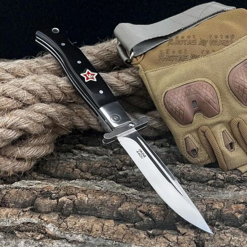 Finka-NKVD KGB Folding Pocket Knife, 3.66" 440C Stainless Steel Mirror-polished Blade, ABS With Back-lock Handle, EDC Outdoor Camping Hiking Knife (With Nylon Sheath) in Kuwait
