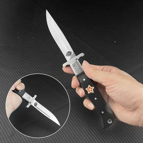 Finka-NKVD KGB Folding Pocket Knife, 3.66" 440C Stainless Steel Mirror-polished Blade, ABS With Back-lock Handle, EDC Outdoor Camping Hiking Knife (With Nylon Sheath) in Kuwait