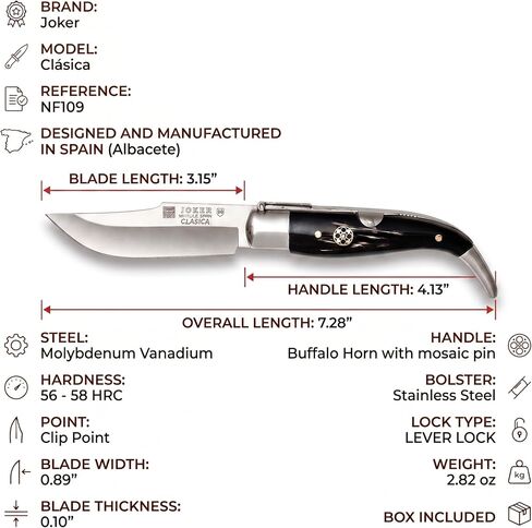 Joker Pocket knife Classic NF109 with buffalo handle and embedded mosaic blade 3,1 in. MOVA, contains case, fishing, hunting, camping and trekking tool in Kuwait