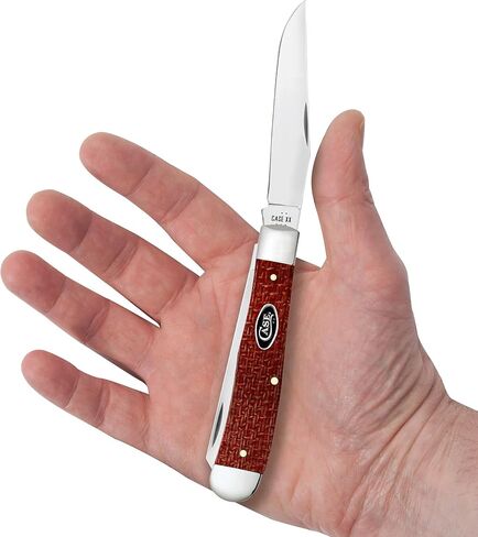 Case XX Pocket Knife TRAPPER - DARK RED BURLAP MICARTA Item #12270-10254 CS - Length Closed: 4 1/8Inches in Kuwait