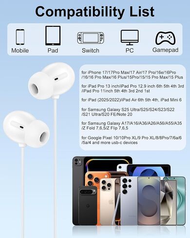 USB C Headphones for iPhone 17 16 15 Pro Max Plus iPad, USB-C in-Ear Buds in Kuwait