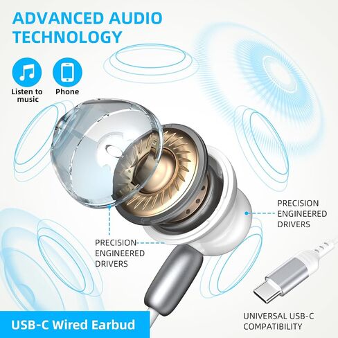 Jelanry USB C Headphones with Microphone Type-C Wired Magnetic Earbud White in Kuwait