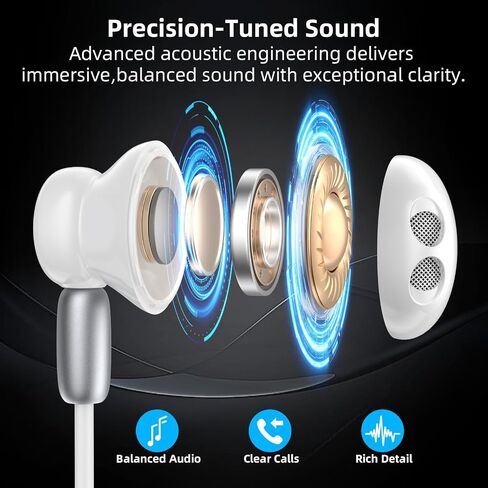 Jelanry USB C Headphones with Microphone Type-C Wired Magnetic Earbud White in Kuwait